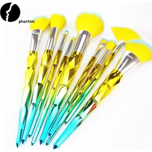 9pcs Modern Gradient Yellow Purple Orange Laser Makeup Brush Set with Diamond Cut Handle Eye Brush Beauty Tools Drop Shipping
