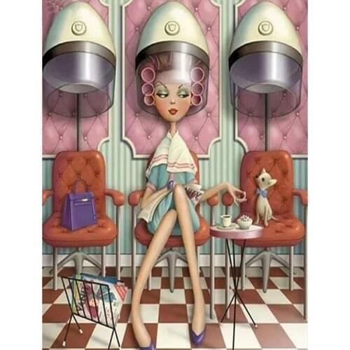 Diy 5D Diamond Painting completely Square Cross Stitch Full Drill Embroidery Hairdressing lady Rhinestones Painting icons AA136