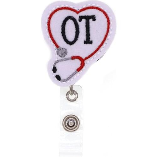 Free Shipping Heart Stethoscope OT Retractable Felt ID Badge Holder Reel