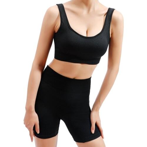 2PCS Seamless Women Yoga Suit High Stretchy Workout Sport Set Padded Sports Bra High Waist Fitness Shorts Workout Gym Clothing