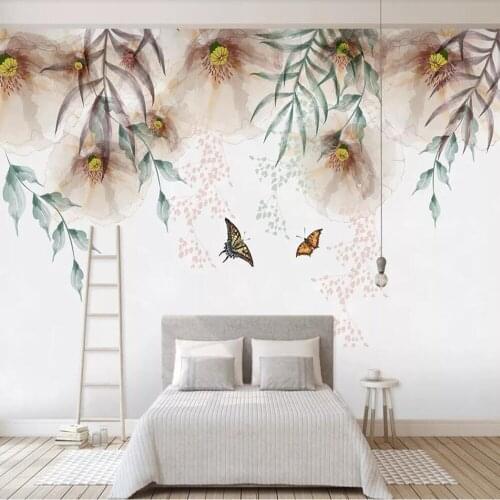 Milofi custom large 3D wallpaper mural retro minimalist hand-painted watercolor plant flowers background wall decorative paintin