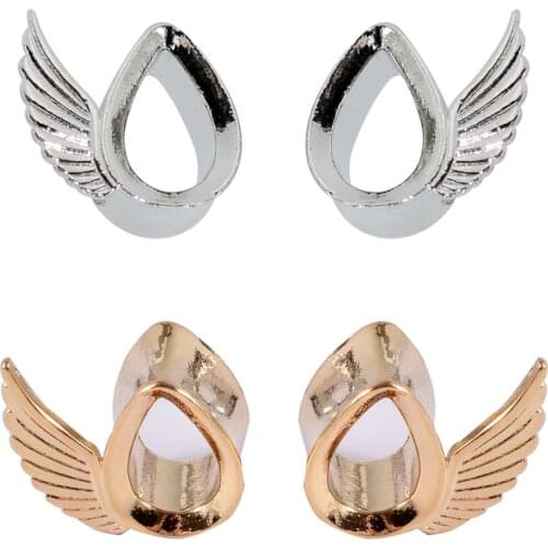 CHUANCI 2 pcs Stainless Dew Drop Double Flared with Wing Ear Tunnel Ear Expander Body Piercing Jewelry For Gift