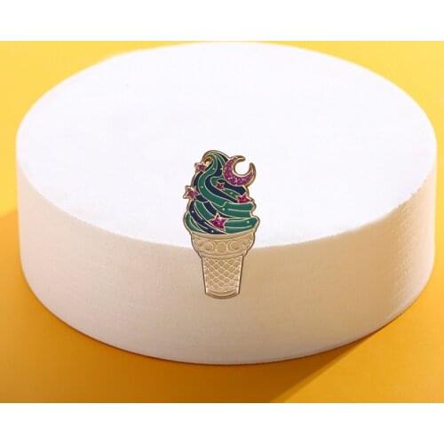 Glitter Star and Moon Green Ice Cream Cone Enamel Pin Fantasy Witchs Sweet Magic Food Badge Witchcraft Aesthetic Brooch