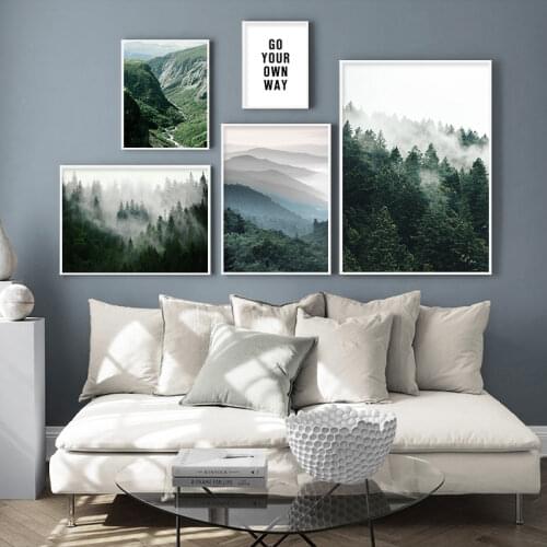 Mountain Foggy Forest Picture Nature Scenery Scandinavian Poster Nordic Decoration Landscape Print Wall Art Canvas Painting