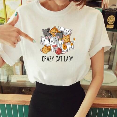 Funny Cute Cats Kitty Print T Shirt Women Tops Summer Short Sleeve Tshirt Casual Harajuku Shirt Tee Shirt Femme Camiseta Mujer