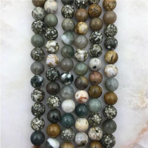 15.5" Wholesale 6 8 10mm Smooth Round Ocean Jaspers Loose Beads, High Quality Raw Drilled Sediment Stone Bead For Jewelry Making