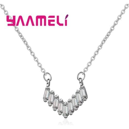 Hot Newest Design Shiny V Shape Jeweley Pendant Necklace Elegant Delicate Women Accessories Wedding Party Anniversary Gifst