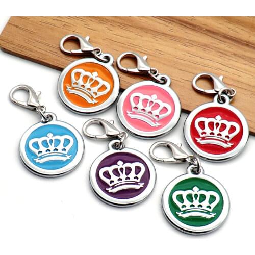 Wholesale 100 Pcs Crown Personalized Dog ID Tags Engraved Tag For Dogs Cats Collar Puppy Pet Accessories Customized Name Tags