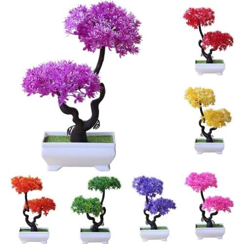 Artificial Plant Multicolor Fake Tree Bonsai Potted Home Hotel Garden Decor Gift Small Tree Pot Flowers Decoration Accessories
