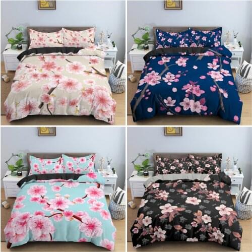 Beautiful Cherry Blossoms Pattern Bedding Set Bedroom 3D Flowers Scenery Duvet Cover Set Pillowcase King Double Twin Bedclothes