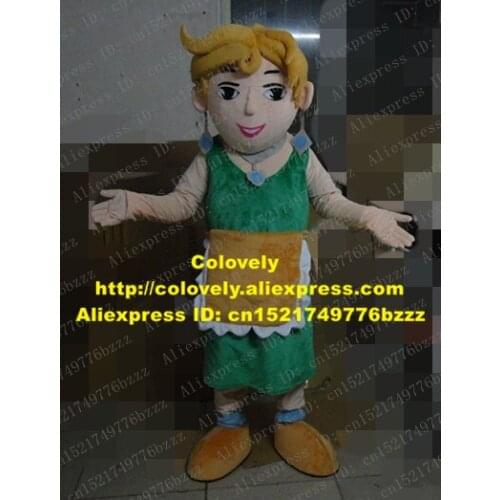 Pretty Green Middleaged Woman Mother Mascot Costume Mascotte Housewife Adult With Yellow Hairs Blue Eardrop No.3730 Free Ship