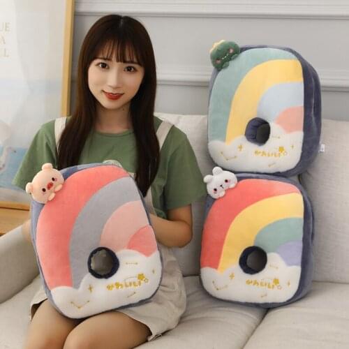 Many Styles Rainbow Rabbit Pig Dinosaur Plush Pillow Toy Nap Pillow Soft Colorful Stuffed Cartoon Travel Chair Cushion Girl Gif