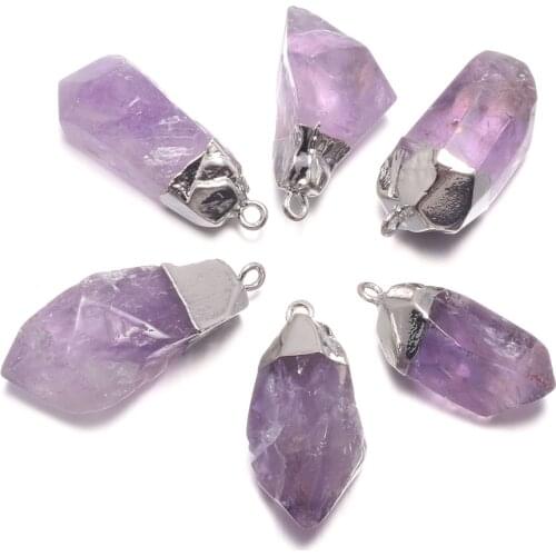 Fashion Natural Stone Amethysts Pendant Irregular Purple Crystal Charms Pendants for Jewelry Making DIY Necklace Accessories 1PC