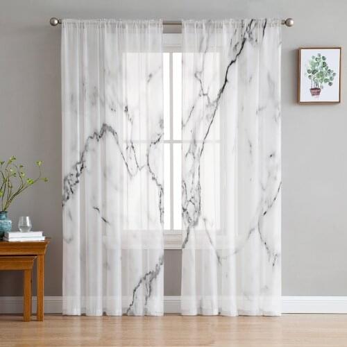 Marble Rift Black White Texture Art Tulle Sheer Window Curtains for Living Room Kitchen Children Bedroom Voile Hanging Curtain