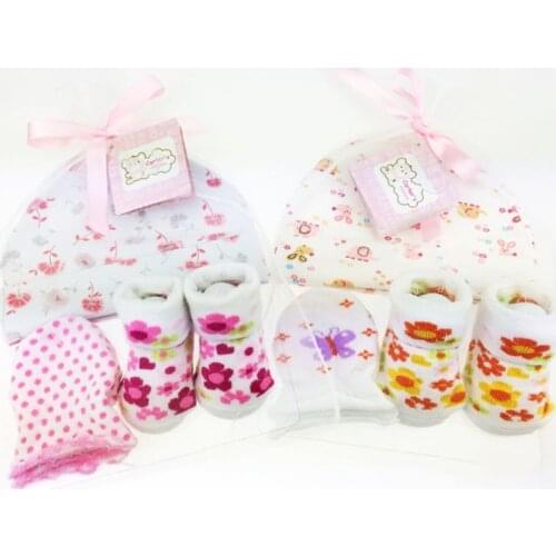 Cartoon Baby Socks + Anti-scratch Gloves +Hat Set Newborn 100 Days Party Gift