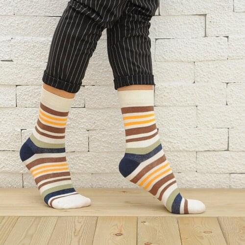 PEONFLYCasual Mens Socks Chromatic Stripe 5 Pairs Of Socks Man With The Final Design Clothing Fashion Designer Style Cotton