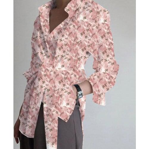 Autumn oversize bandage turn down collar blouse elegant lady pineapple letter print long sleeve shirts lace up slim Sun proof