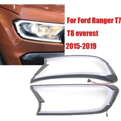 Matte black led front head lamp Headlights cover for ford ranger T7 wildtrak everest endeavour 2016 2017 2018 2019