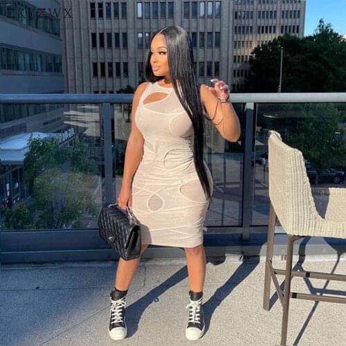 ZKYZWX Plus Size Trend Mesh Sheer Off Shoulder Dress for Women Summer Clothes Rave Birthday sets Sexy Clubwear Party Dresses