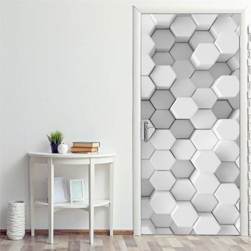 Geometric Door Sticker Self-adhesive Waterproof Peel and Stick Wallpaper Home Decor Living Room Bedroom Wall Decals deurposter