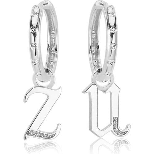 Valori Jewels Shining Letters, Zirconia White Gemstone, Rhodium Plated, Sterling Silver Small Stylish Hoop Charm Earrings