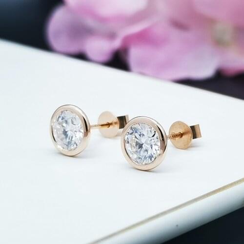 CxsJeremy Full Bezel Type 1 Carat Round Cut 14K 585 White Glod Moissanite Earrings For Women Engagement Wedding Anniversary Gift