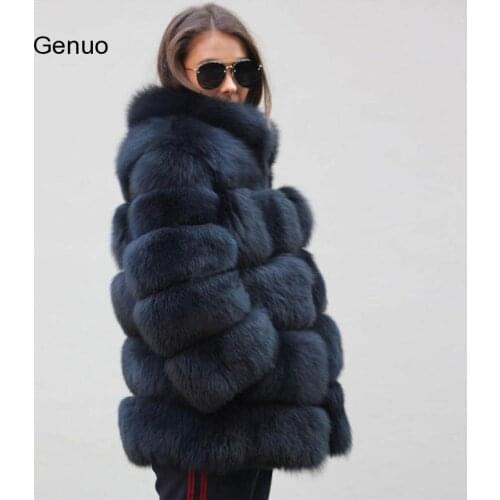 Women Luxury Fake Fox Fur Jacket High Quality Outwear Stand Collar Thick Warm Winter Overcoats Flurry Women Faux Fox Fur Coats