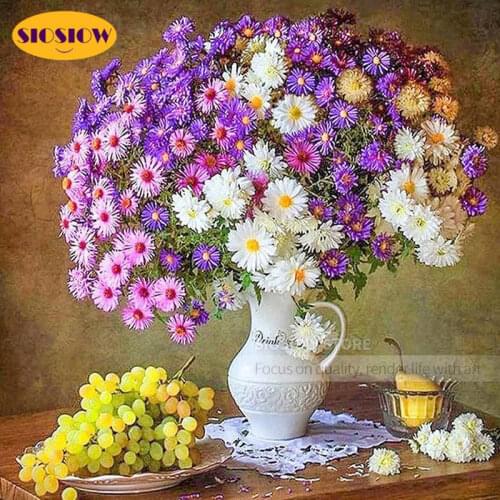 SIOSIOW 5D Diamond Flower Vase Painting Full Square Cross Stitch Flowers Embroidery Sale Pattern Handicraft Art Home Decoration