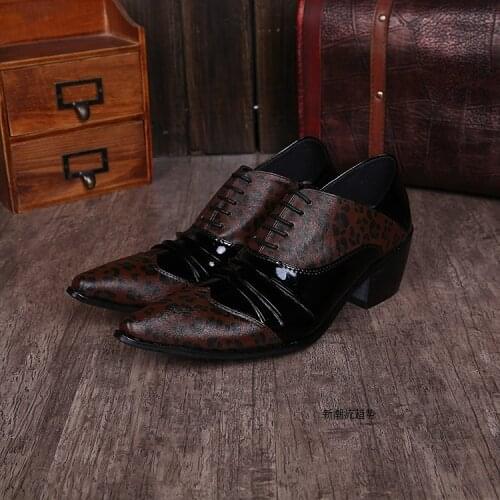 Sapato social men shoes leather pointed toe dress shoes brown oxford shoes high heels lace up formal alligator shoes for men