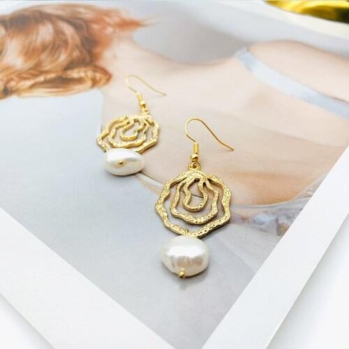 JOUVAL Vinatge Geometry Drop Earrings For Women Girl Simulated Pearl Circle Dangle Brincos Female Party Korean Jewelry 2021