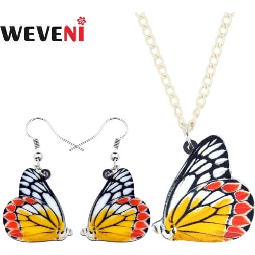 WEVENI Acrylic Yellow Butterfly Jewelry Sets Earrings Drop Dangle Necklace Pendant Fashion Insect Gift For Women Girls Dropship