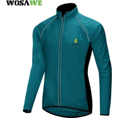 WOSAWE Men High Visibility Cycling Jacket Windbreaker Water Repellent Windproof Light Weight Thin Long Sleeve Bike Clothing