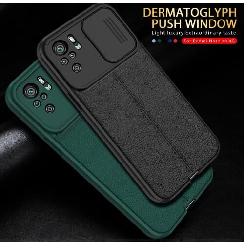 Lychee Patten Push Window Camera Protection Case For Xiaomi Redmy Redmi Note10 Note 10 Pro 10S Soft Silicone Shockproof Coque