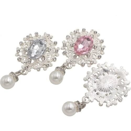 42x25mm Pearl Button With Rhinestone Embellishments Apparel Handmade Boutons for Bowknot Decorative Buttons 5pcs