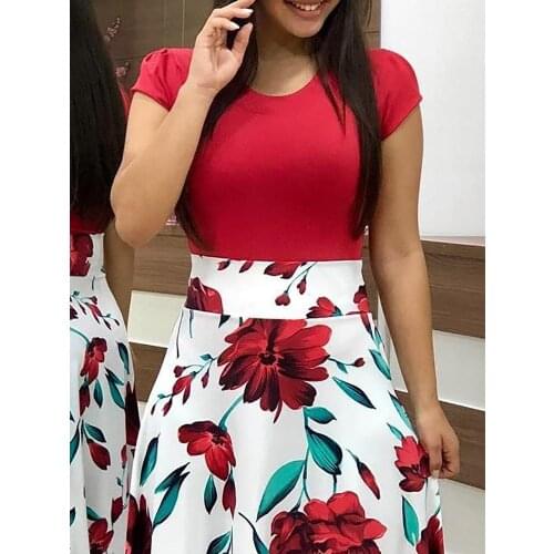 2019 Vintage Floral Print Patchwork Long Dress Women Casual Short Sleeve Party Dress Elegant O Neck Ladies Maxi Dress Sundress