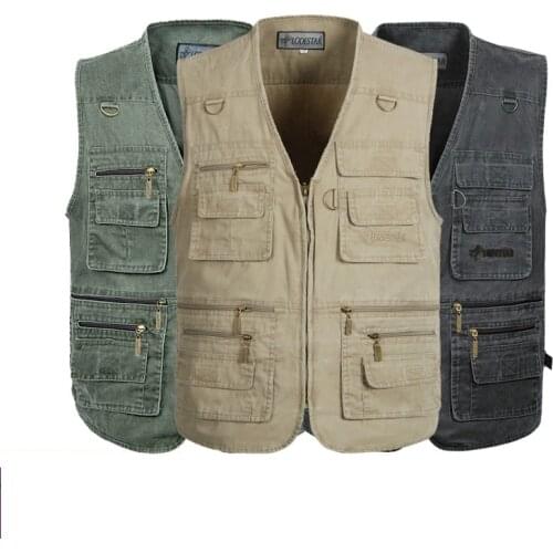 Spring and autumn male vest multi-pocket 100% sand cotton plus size plus size vest plus size waistcoat mens coat