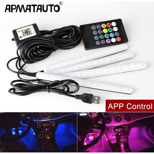 1set Car LED Atmosphere Light Foot Light RGB Music Voice Control APP USB Remote Control Interior Decorative Lamp Accessorie