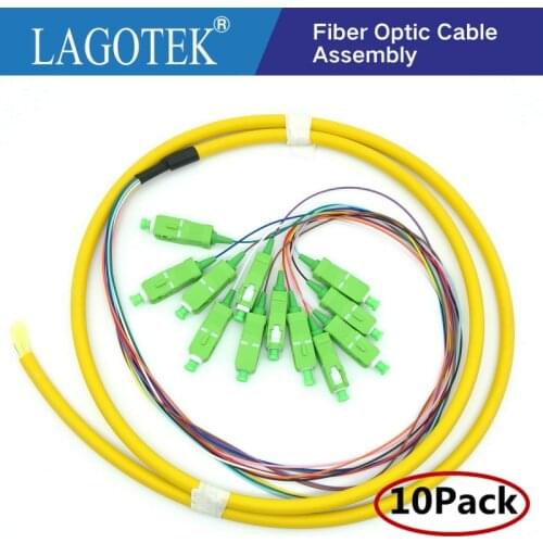 10PCS/LOT 12 Cores 12 colors Fiber 0.9mm 1.2m 9/125 Singlemode SC/APC Bunchy Bundle Pigtail Fiber Optic Pigtail