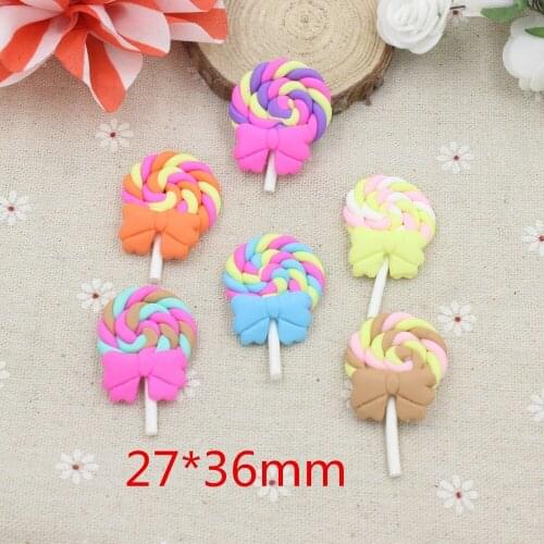 15pcs/lot DIY ploymer clay lollipop with bow mix colors