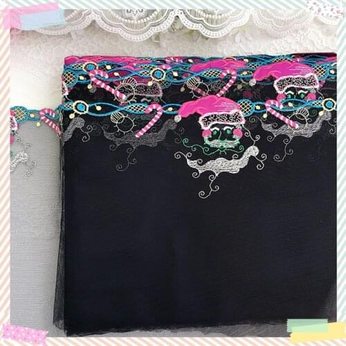 15Yards Embroidered Lace Trim Applique DIY Sewing Craft Black Mesh Tulle Edging Trimmings Santa Claus Shape Fabric Ribbon