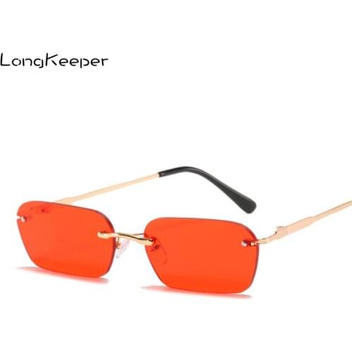 2020 Vintage Rimless Sunglasses Women Luxury Brand Designer Cat Eye Sun Glasses Men Retro Small Rectangle Sunglass Red UV400