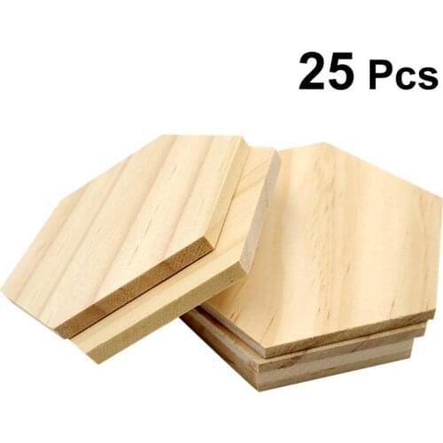 25 Pcs Wooden Hexagonal Slices Blank Name Tags Wooden Shapes Ornaments For Party Wedding Decoration DIY Decorative Wood Chips