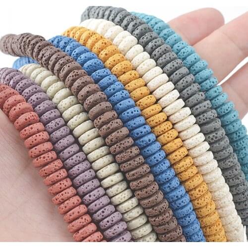 3x8mm 4x10mm Flat Round Mixed Color Lava Volcanic Stone Loose Spacer Beads for Jewelry Making Diy 1 Strand