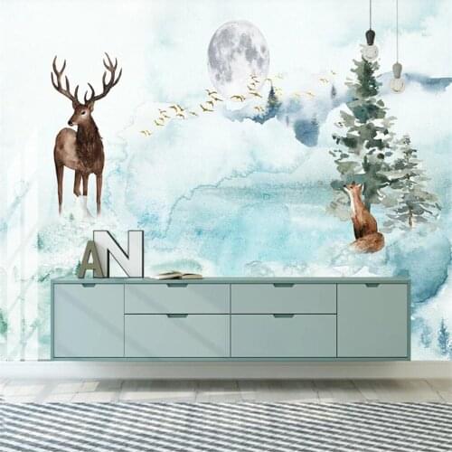 Milofi Custom 3D Wallpaper Mural Nordic Fresh Elk Nordic Forest Postmodern Art TV Background Wall Decorative Painting Wallpaper