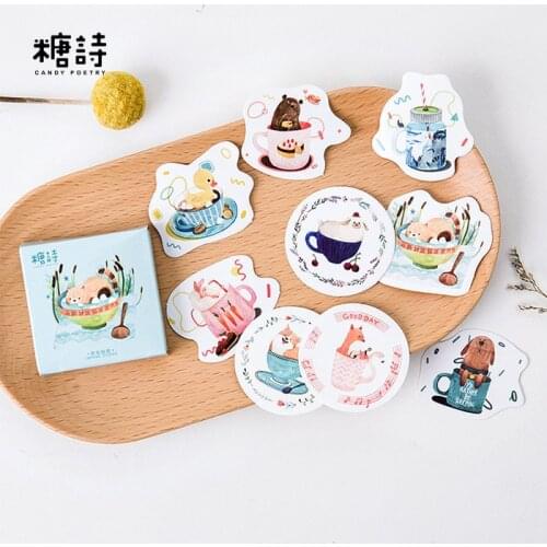 45 pcs/pack Cup Animal Decorative Sticker Set Diary Album Label Stickers DIY Stationery Stickers Gift Diary Deco Pack