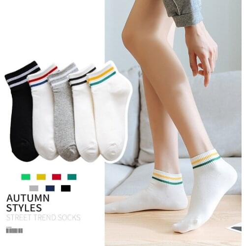 5 Pairs 1 Lot Striped Streetwear Women Rainbow Socks Set 100 Cotton Women Funny Fashion Yellow White Ankle Sock Pack Strip Sox