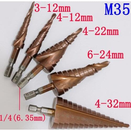 5PCS HSS-Co M35 Steel Step Cone Titanium Coated Drill Bit Cut Tool Set Hole Cutter for Soft metal