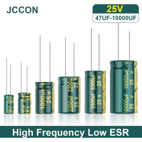 JCCON Aluminum Capacitor High Frequency Low ESR 25V 47UF 100UF 220UF 330UF 470UF 680UF 1000UF Resistance Supercapacitor