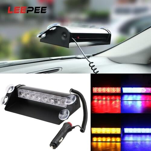 LEEPEE Car Truck Emergency Flasher Warning Light 8 LED Police Light 3 Flashing Modes LED Strobe Light Suction Cup Car-Styling