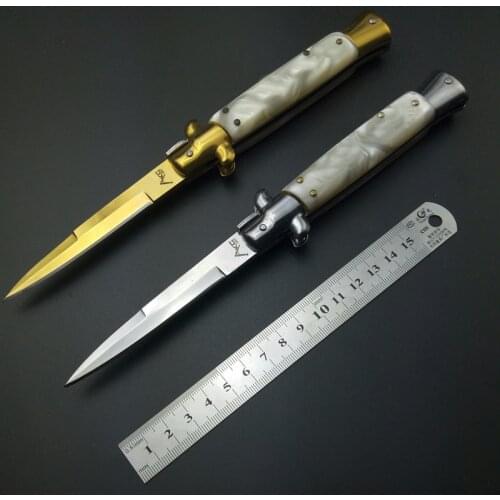 Beaut peucine grain Handle Italy Pocket knifes Italian Godfather Stiletto steel Titaniums blade survival outdoor camping knives